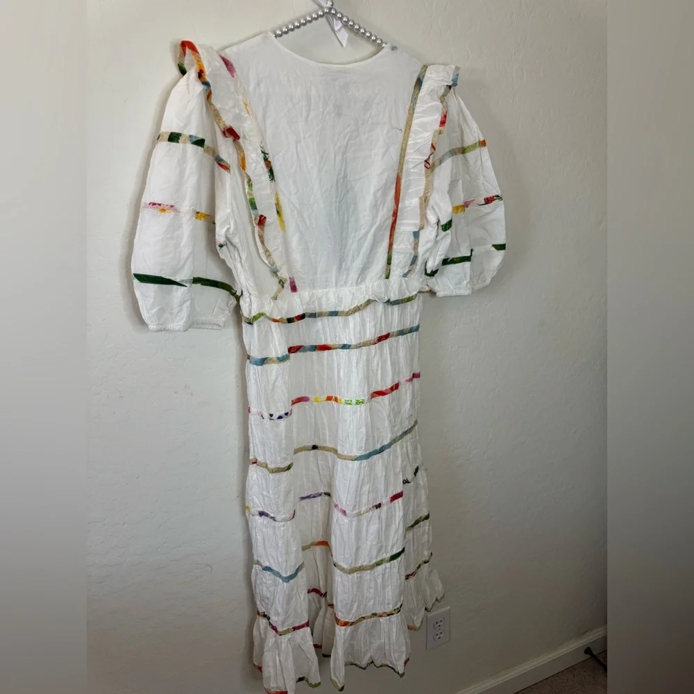 FARM Rio White Midi Dress with Multicolor Stripe Detail - Picture 7 of 10